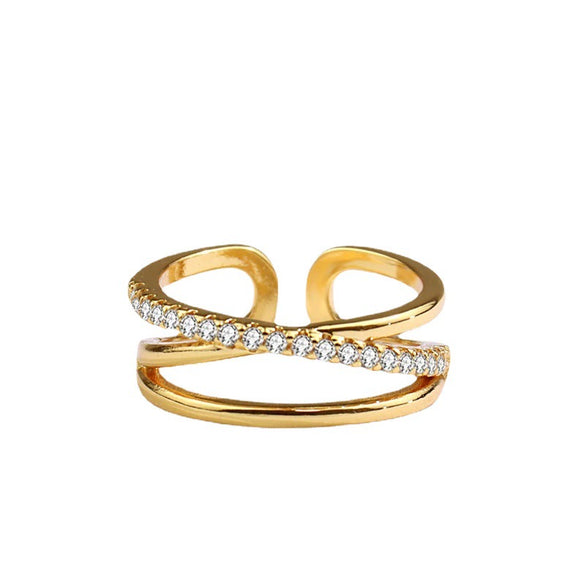 Women's Geometric Cross Silver Plated Open Ring With Inlaid Zircon Adjustable Fashion Finger Ring