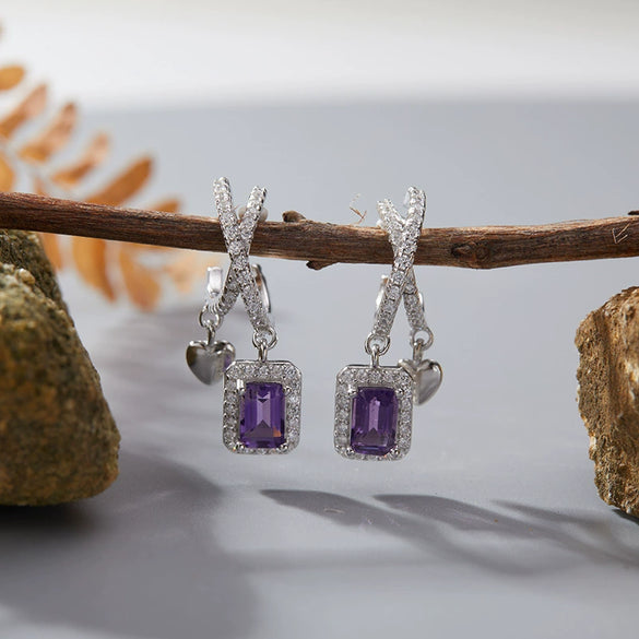 Women's Geometric Crystal And 925 Sterling Silver Ear Studs Set With Gems