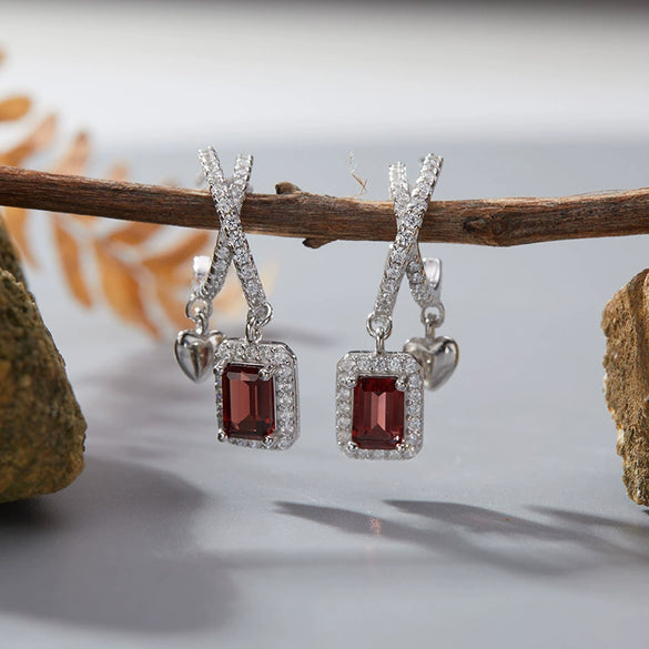 Women's Geometric Crystal And 925 Sterling Silver Ear Studs Set With Gems