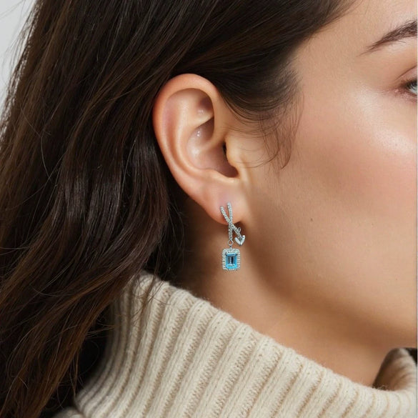 Women's Geometric Crystal And 925 Sterling Silver Ear Studs Set With Gems