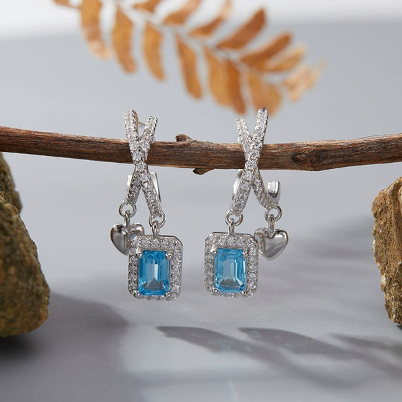 Women's Geometric Crystal And 925 Sterling Silver Ear Studs Set With Gems