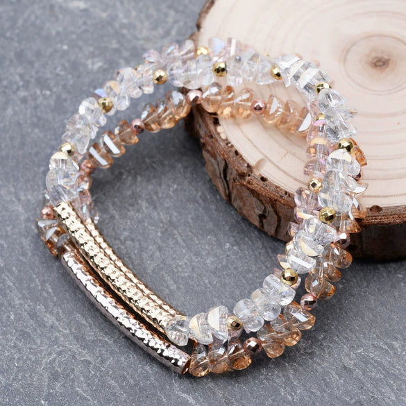Women's Geometric Crystal Beaded Diy Golden Copper Bracelet Jewelry
