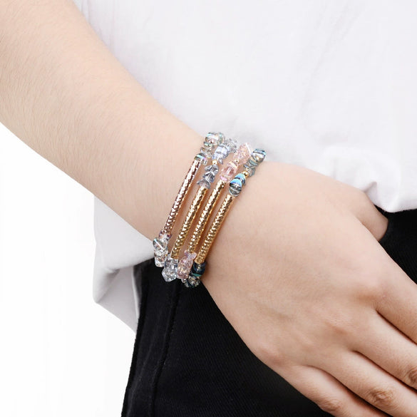 Women's Geometric Crystal Beaded Diy Golden Copper Bracelet Jewelry