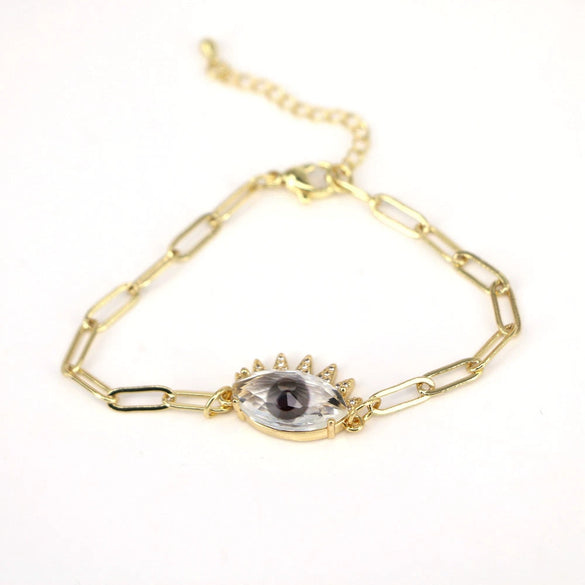 Women's Geometric Crystal Evil Eye Bracelet In Electroplated Copper With Exaggerated Personality Chain Design