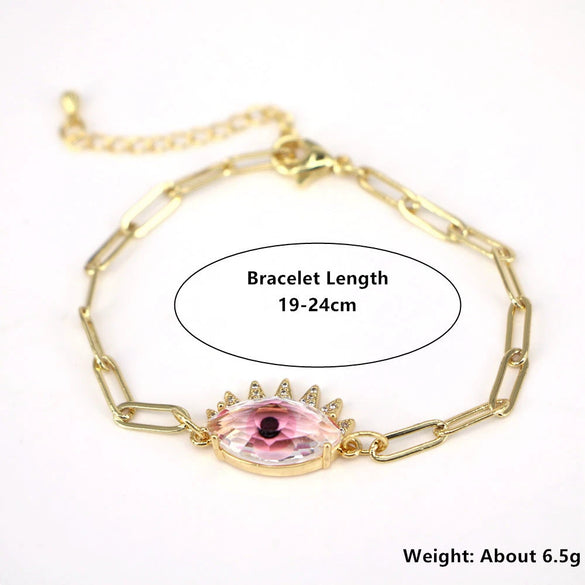 Women's Geometric Crystal Evil Eye Bracelet In Electroplated Copper With Exaggerated Personality Chain Design