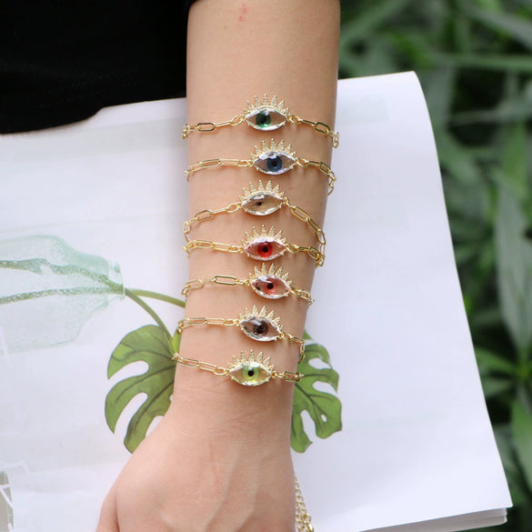 Women's Geometric Crystal Evil Eye Bracelet In Electroplated Copper With Exaggerated Personality Chain Design
