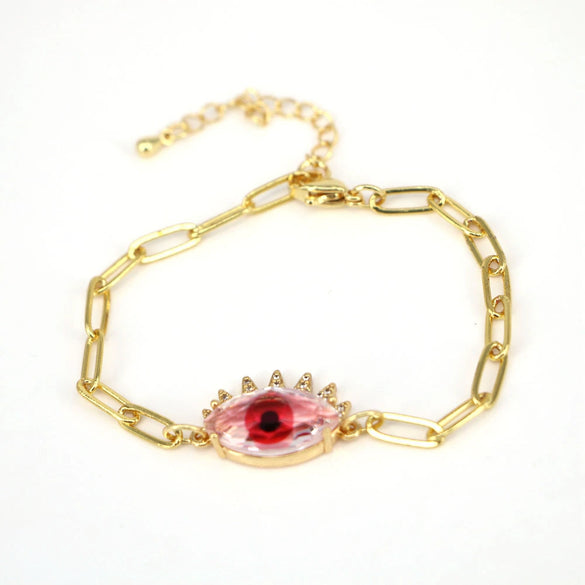 Women's Geometric Crystal Evil Eye Bracelet In Electroplated Copper With Exaggerated Personality Chain Design