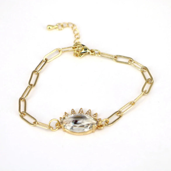 Women's Geometric Crystal Evil Eye Bracelet In Electroplated Copper With Exaggerated Personality Chain Design
