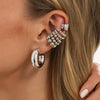 Women's Geometric Cshaped Alloy Clipon Earrings With Round Bead Detail Polished Plated Retro Fashion Jewelry Set