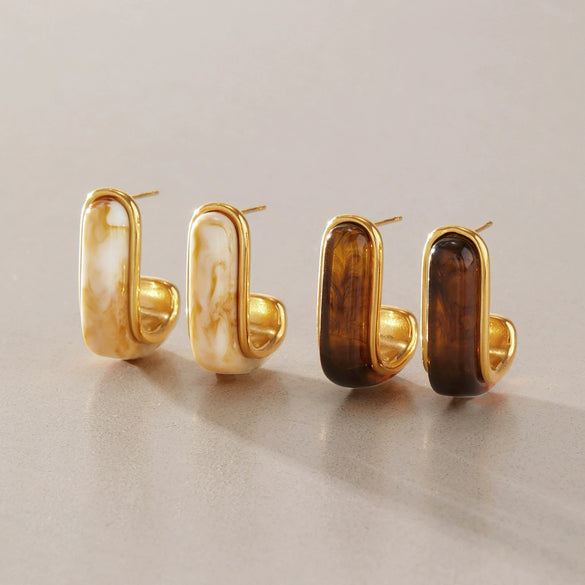 Women's Geometric Cshaped Stainless Steel Earrings With Pvd Vacuum Gold Plating Sophisticated Elegant Fashion Jewelry