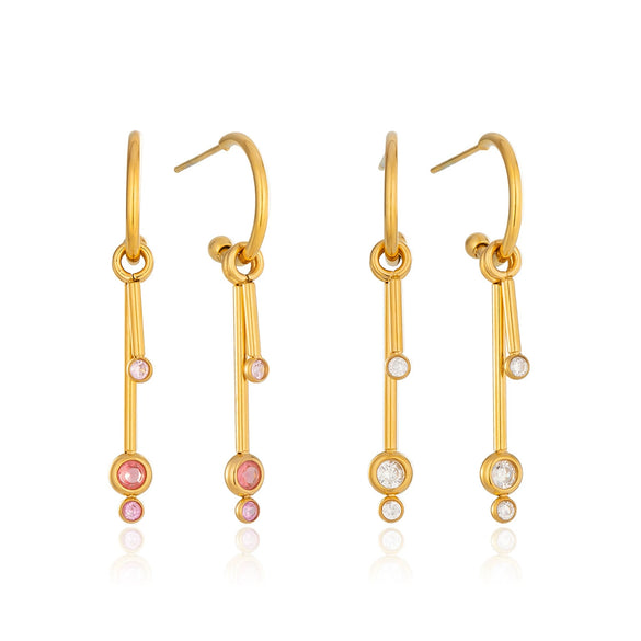 Women's Geometric Cshaped Tassel Earrings With Cubic Zirconia Stainless Steel Ear Posts And Pvd Gold Plating