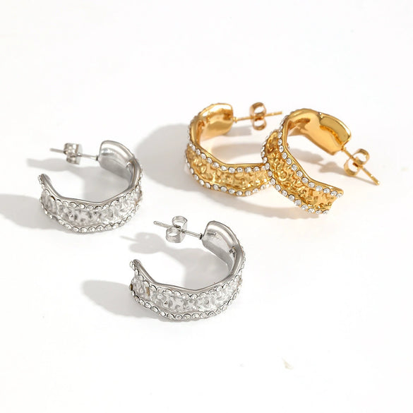 Women's Geometric Cshaped Zircon Stainless Steel Electroplated Earrings Jewelry
