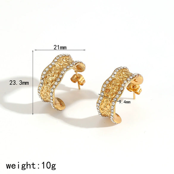 Women's Geometric Cshaped Zircon Stainless Steel Electroplated Earrings Jewelry