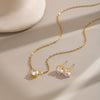 Women's Geometric Cubic Zirconia Necklace And Earring Set In Stainless Steel With 18K Gold Pvd Plating