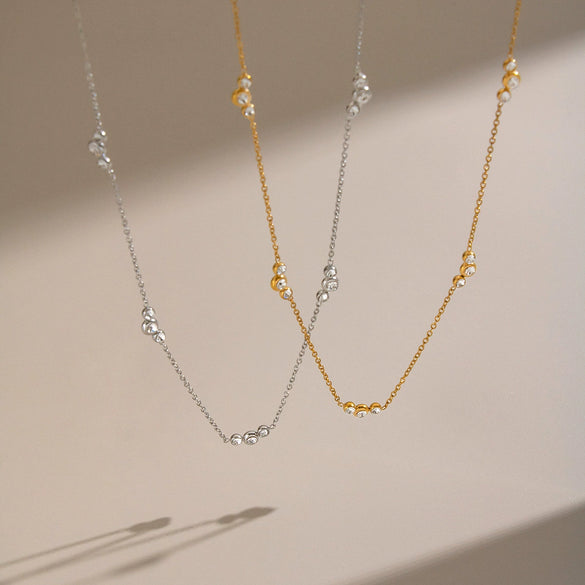 Women's Geometric Cubic Zirconia Pendant Necklace In Gold Plated Stainless Steel With Ochain And Lobster Clasp