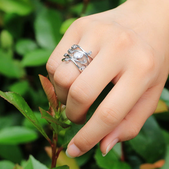 Women's Geometric Curve Zircon Ring Copper Platinum Plated Micro Inlay Jewelry