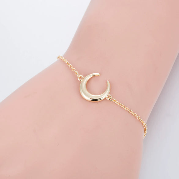 Women's Geometric Curved Moon Bracelet In Copper With Simple Cartoon Inspired Design