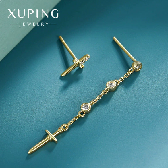Women's Geometric Dagger Cross Alloy Drop Earrings With Electroplated Finish And Sweet Cool Style