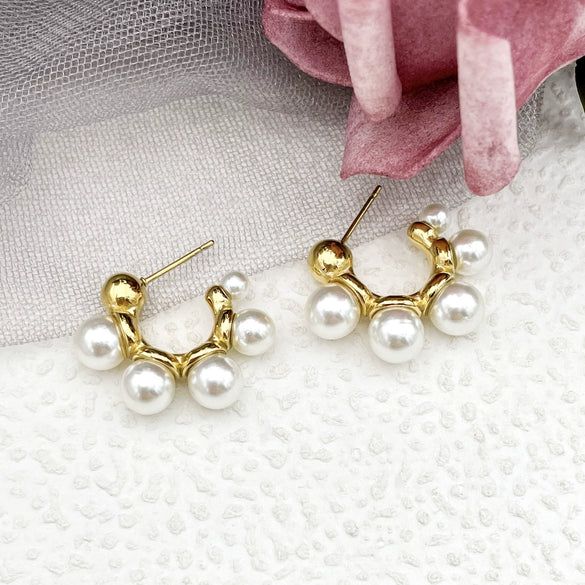 Women's Geometric Design Highgloss Pearl Stainless Steel Electroplated Earrings