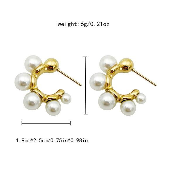 Women's Geometric Design Highgloss Pearl Stainless Steel Electroplated Earrings
