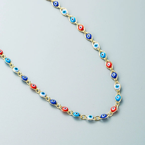 Women's Geometric Devil's Eye Necklace With Zircon Pendant Copper Snake Chain And Microsetting Detail
