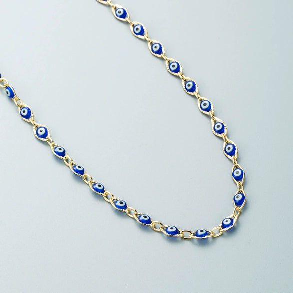 Women's Geometric Devil's Eye Necklace With Zircon Pendant Copper Snake Chain And Microsetting Detail