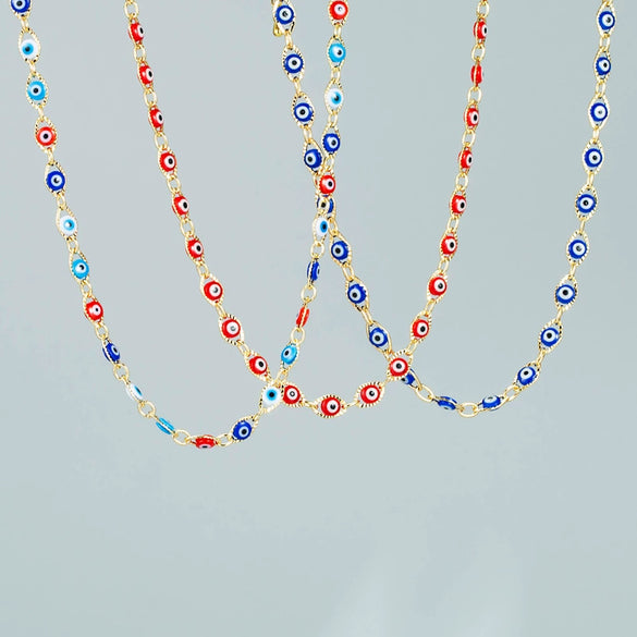 Women's Geometric Devil's Eye Necklace With Zircon Pendant Copper Snake Chain And Microsetting Detail