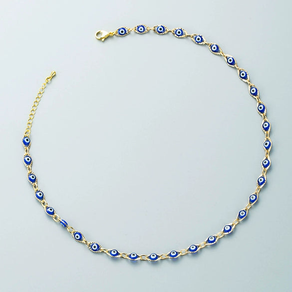 Women's Geometric Devil's Eye Necklace With Zircon Pendant Copper Snake Chain And Microsetting Detail