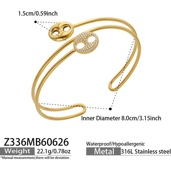 Women's Geometric Diamond Shape Zircon Arm Bracelet In Stainless Steel With Electroplated Gold Finish Minimalist Luxury Jewelry