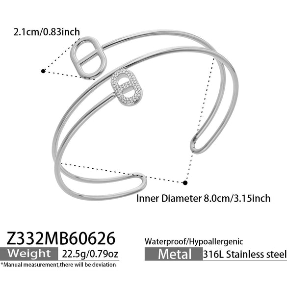 Women's Geometric Diamond Shape Zircon Arm Bracelet In Stainless Steel With Electroplated Gold Finish Minimalist Luxury Jewelry