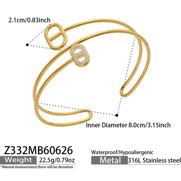 Women's Geometric Diamond Shape Zircon Arm Bracelet In Stainless Steel With Electroplated Gold Finish Minimalist Luxury Jewelry