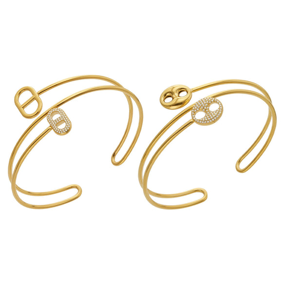 Women's Geometric Diamond Shape Zircon Arm Bracelet In Stainless Steel With Electroplated Gold Finish Minimalist Luxury Jewelry