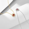 Women's Geometric Diamond 925 Silver Square Hollow Pendant Cross Chain Zircon Ruby Necklace
