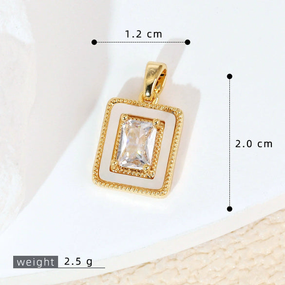 Women's Geometric Diamondencrusted White Shell Abalone Shell Necklace Pendant Jewelry Accessories Electroplated Simple Style