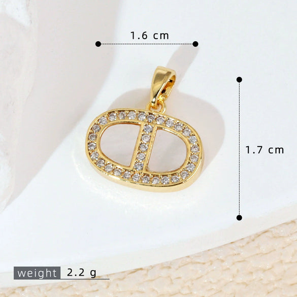 Women's Geometric Diamondencrusted White Shell Abalone Shell Necklace Pendant Jewelry Accessories Electroplated Simple Style