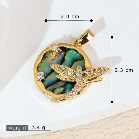 Women's Geometric Diamondencrusted White Shell Abalone Shell Necklace Pendant Jewelry Accessories Electroplated Simple Style