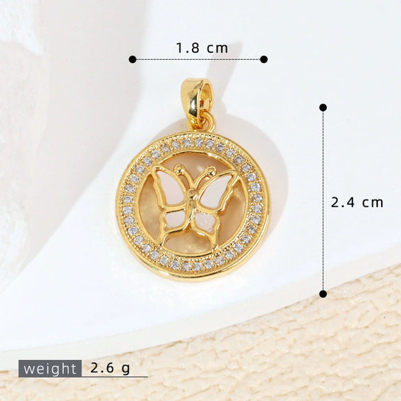 Women's Geometric Diamondencrusted White Shell Abalone Shell Necklace Pendant Jewelry Accessories Electroplated Simple Style