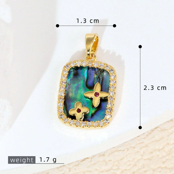 Women's Geometric Diamondencrusted White Shell Abalone Shell Necklace Pendant Jewelry Accessories Electroplated Simple Style