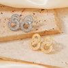 Women's Geometric Double Circle Zircon Earrings With Diamond Encrusted Look Electroplated Round Short Drop Ear Jewelry