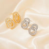 Women's Geometric Double Circle Zircon Earrings With Diamond Encrusted Look Electroplated Round Short Drop Ear Jewelry