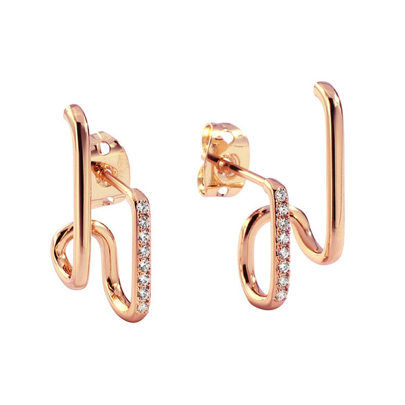 Women's Geometric Double Ring Diamond Earrings Copper Plated With 18K Gold Jewelry