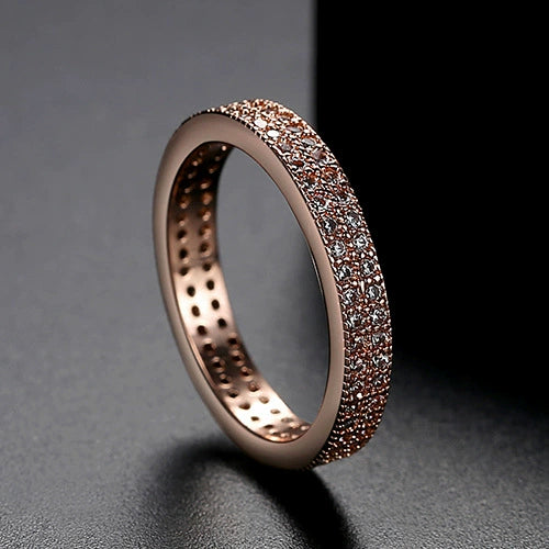 Women's Geometric Double Row Micro Inlaid Zircon Ring In Electroplated Copper Fashion Jewelry