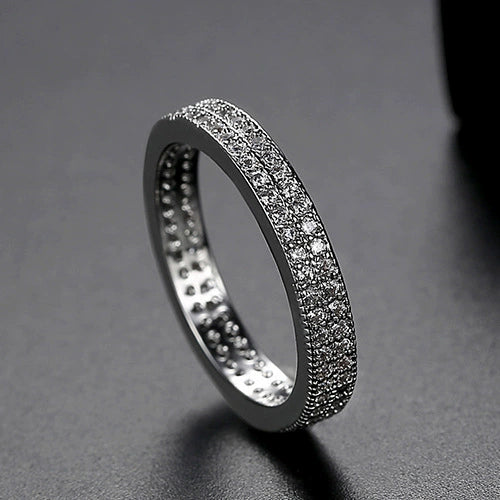 Women's Geometric Double Row Micro Inlaid Zircon Ring In Electroplated Copper Fashion Jewelry