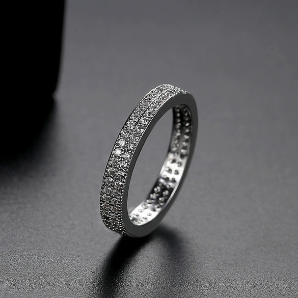Women's Geometric Double Row Micro Inlaid Zircon Ring In Electroplated Copper Fashion Jewelry