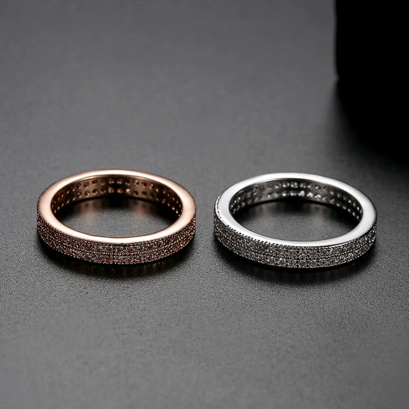 Women's Geometric Double Row Micro Inlaid Zircon Ring In Electroplated Copper Fashion Jewelry