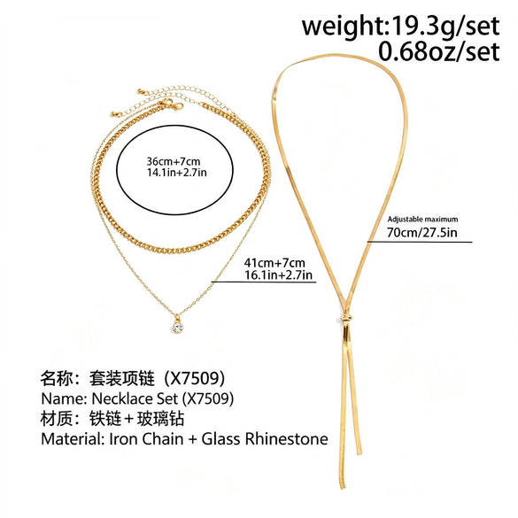 Women's Geometric Doublelayer Plated Iron Flat Snake Chain Necklace With Tassel Pendant And Lobster Clasp Versatile Fashion Jewelry