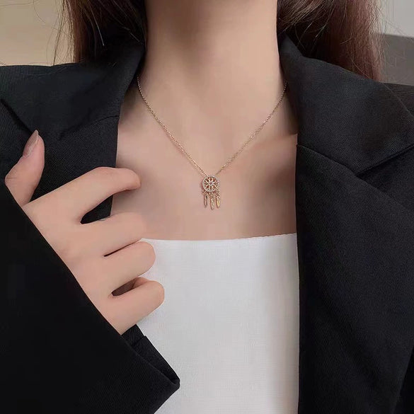 Women's Geometric Dream Catcher Necklace In Copper Plated With Real Gold Electroplated O Chain Clavicle Necklace