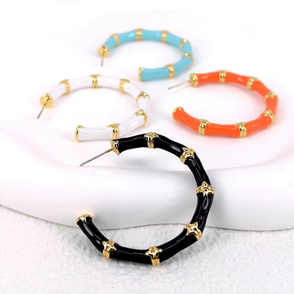 Women's Geometric Dripping Glaze Alloy Statement Earrings With 925 Silver Ear Needles And Gold Plated Finish Wholesale Jewelry