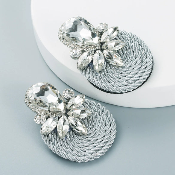Women's Geometric Drop Earrings With Glass Rhinestone Accents Elastic Cord Woven Design And Sparkling Diamondstyle Detailing