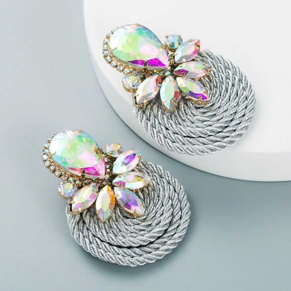Women's Geometric Drop Earrings With Glass Rhinestone Accents Elastic Cord Woven Design And Sparkling Diamondstyle Detailing